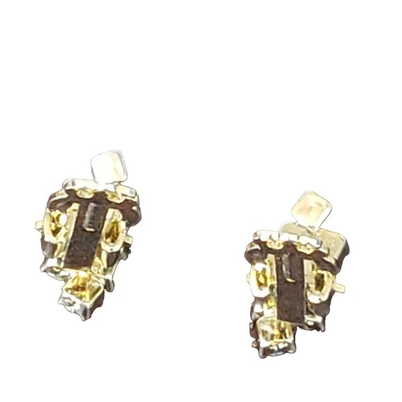 Uranium Demi-Parure Clip Earrings Double Ring Infinity MCM Pin Brooch Crystal - Picture 9 of 13